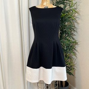 Black & white color block fit and flare dress with pockets!